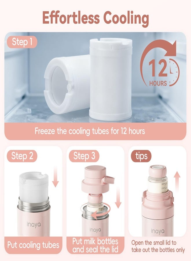 Inaya Portable Breast Milk Cooler Bottle 22oz - Travel Breastmilk Chiller with 24 Hours Cooling, Large Capacity Nursing Essentials with 2 Independent Bottles for Breastmilk Storage, Blush Pink - Image 5