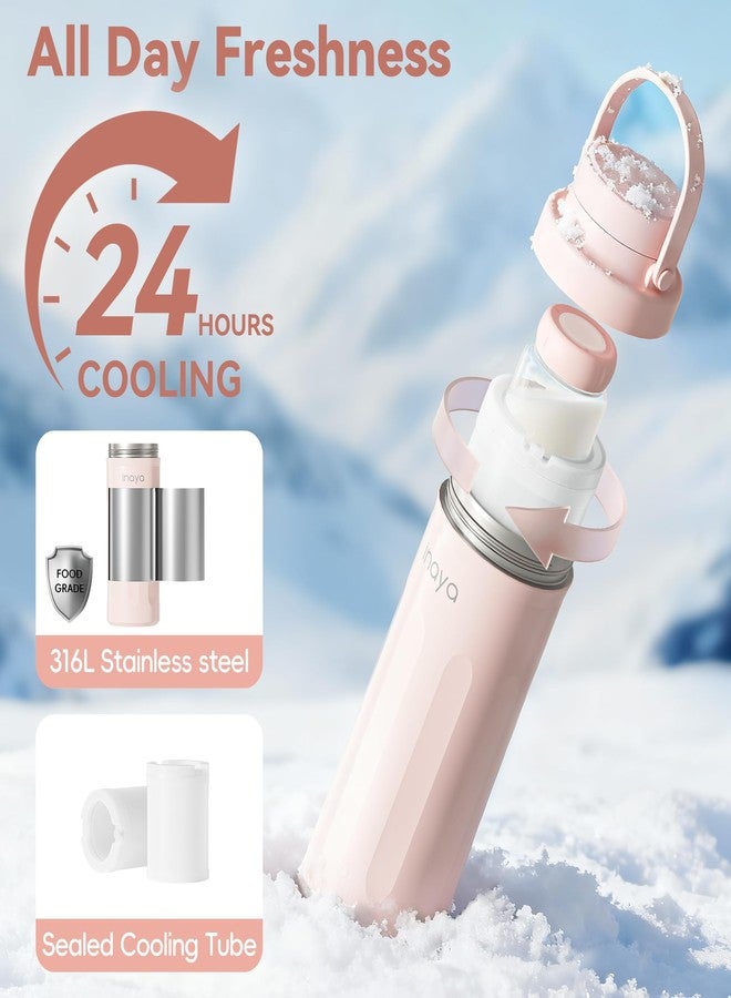 Inaya Portable Breast Milk Cooler Bottle 22oz - Travel Breastmilk Chiller with 24 Hours Cooling, Large Capacity Nursing Essentials with 2 Independent Bottles for Breastmilk Storage, Blush Pink - Image 2