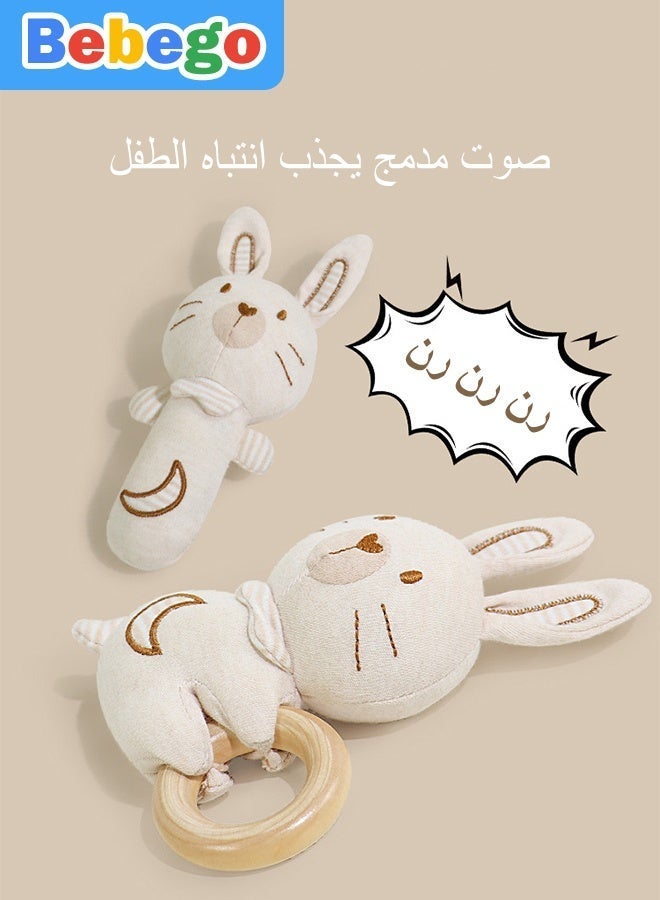 BEBEGO Adorable Rabbit & Bear Animal Hand Rattle Toy for Toddlers - Soft, Chewable Teething Ring with Smiling Face Design, Makes Fun Rattling Sounds, Perfect for Soothing Sore Gums, Toddler Sensory Toy - Image 3