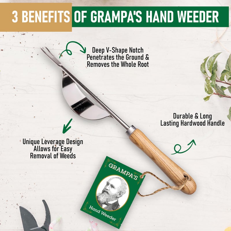 Grampa's Weeder Grampa's Hand Weeder Tool - The Perfect Lightweight Easy to Use Weed Puller Tool for Garden - Durable Unique Lever Design with V-Shaped Forks Allows for Easy Removal of Weeds & Their Roots. - Image 3
