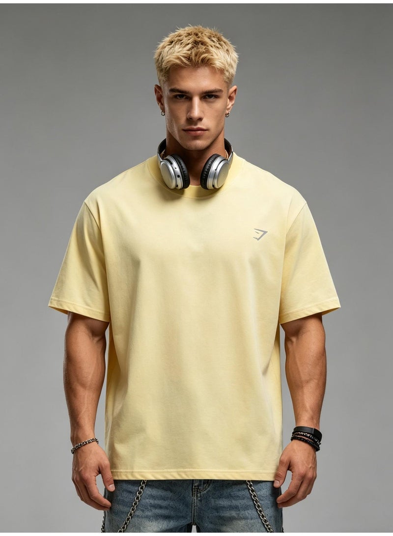 جيمشارك With LOGO, men and women with the same 260g soft cotton comfortable T-shirt round neck soft casual Joker short-sleeved shirt. - Image 1