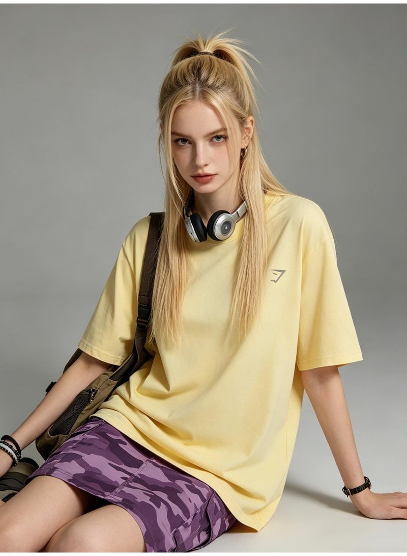 جيمشارك With LOGO, men and women with the same 260g soft cotton comfortable T-shirt round neck soft casual Joker short-sleeved shirt. - Image 5