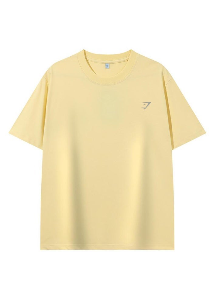 جيمشارك With LOGO, men and women with the same 260g soft cotton comfortable T-shirt round neck soft casual Joker short-sleeved shirt. - Image 2