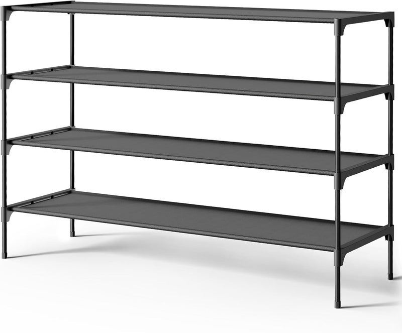 Kitsure Shoe Rack - Non-Woven Shoe Rack Shelf, Shoe Organizer for Closet, Entryway, Garage & Corridor, Stackable Shoe Shelves, 36.2" Wide - 4 Tier, Black - Image 1