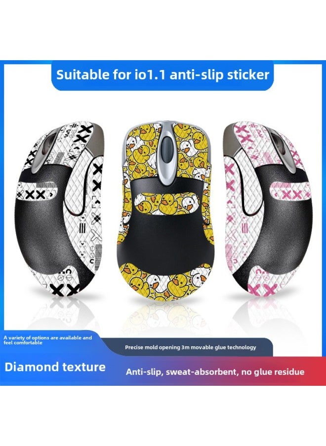 Suitable For Microsoft IO1.1 Mouse Anti-slip Stickers Full Set With Back Stickers Lizard Skin Protective Stickers Anti-sweat Suction Generation Wholesale-Color:io1.1-SY-037 White Gundam/White Diamond-Full Package