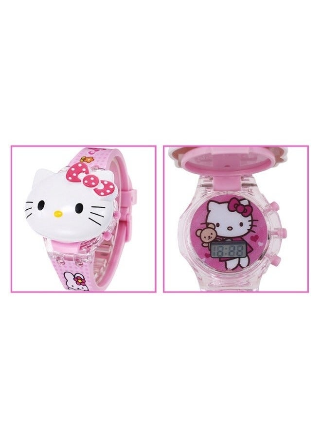Hello Kitty Cartoon Children's Watch, Children's Watch Toy with Light Effect, Kids Electronic Watch with Music, Flip-top Cartoon Watch for Kids - Image 5