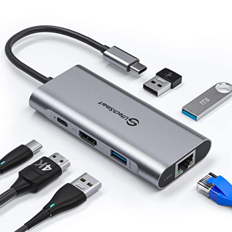 USB C Hub, USB C Ethernet Multiport Adapter, 6 In 1 USB C to HDMI Dock Compatible for Macbook Pro/Air, Chromebook, Dell XPS, HP and Type C Devices Gigabit Ethernet 100W PD 4K HDMI USB 3.0 - Image 1