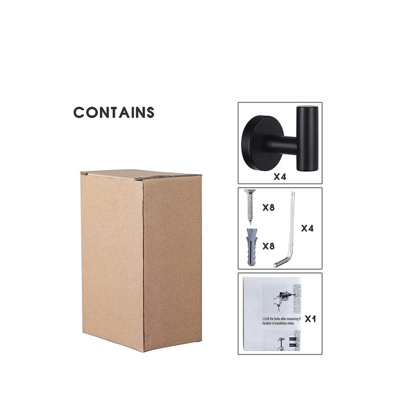 Zikra Wall Towel Hooks Coat Hook Bathroom Matte Black Robe 304 Stainless Steel Heavy Duty Door Hanger Towel Robe Clothes Cabinet Closet Sponges Hook Bathroom Bedroom Kitchen Hotel Pool 4 Packs - Image 5