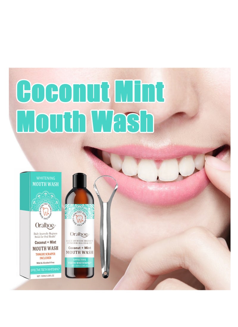 ORALHOE - ORALHOE Coconut Mint Mouthwash, Coconut Whitening Mouthwash, Tongue Scraping Mouthwash,  Breath Freshening Mouthwash, Mouth Rinse Teeth Whitening - Image 1