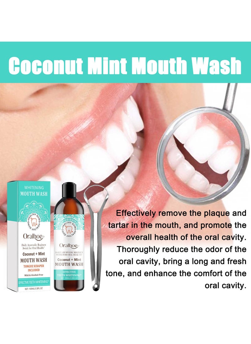 ORALHOE - ORALHOE Coconut Mint Mouthwash, Coconut Whitening Mouthwash, Tongue Scraping Mouthwash,  Breath Freshening Mouthwash, Mouth Rinse Teeth Whitening - Image 1