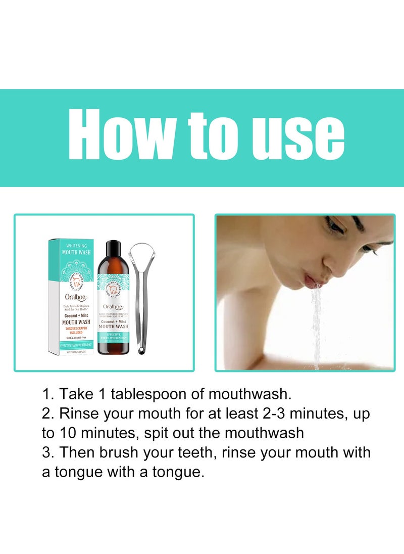 ORALHOE - ORALHOE Coconut Mint Mouthwash, Coconut Whitening Mouthwash, Tongue Scraping Mouthwash,  Breath Freshening Mouthwash, Mouth Rinse Teeth Whitening - Image 1