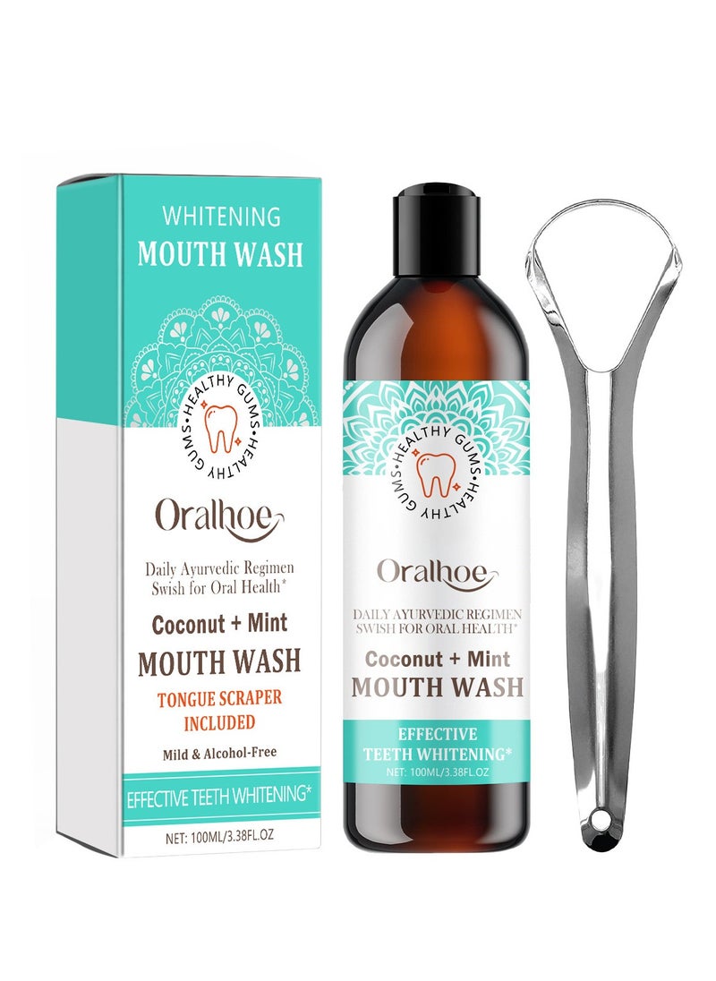 ORALHOE - ORALHOE Coconut Mint Mouthwash, Coconut Whitening Mouthwash, Tongue Scraping Mouthwash,  Breath Freshening Mouthwash, Mouth Rinse Teeth Whitening - Image 1