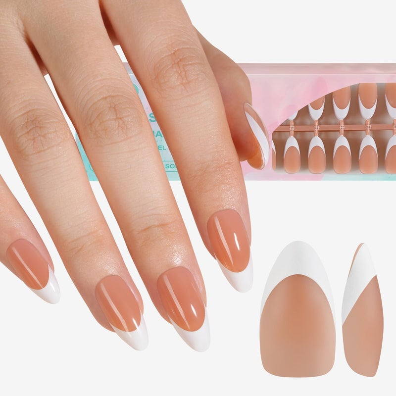 Misssix French Gel Nail Tips, 150Pcs French Tip Press on Nails Medium Almond Brown, No Need to File 3 in 1 Tips Pre-lasting, Fake Nails for Nail Art DIY 15 Sizes - Image 1