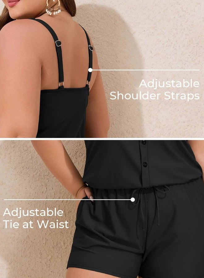 Summer Mae Plus Size Swim Romper One Piece Swimsuit Women Blouson Bathing Suit with Pockets 2025 Modest Swimwear, Black, 18 Plus - Image 4