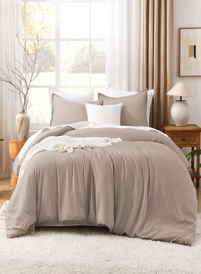 Litanika Light Coffee Oversized King Comforter Set Super King Plus Size, 3 Pieces Lightweight Solid Bedding Comforter Set, All Season Fluffy Bed Set (128x120In Comforter & 2 Pillowcases) - Image 1