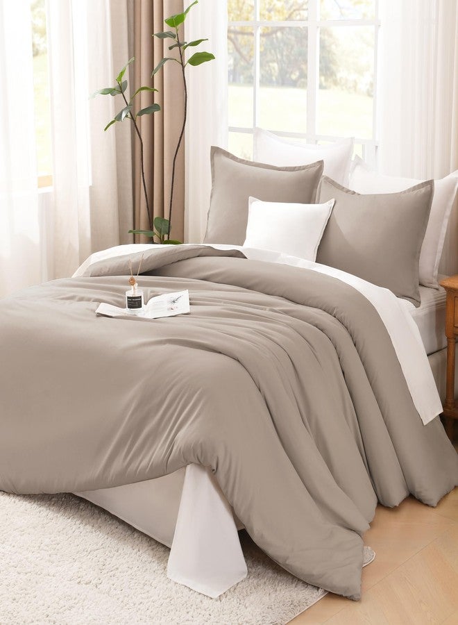 Litanika Light Coffee Oversized King Comforter Set Super King Plus Size, 3 Pieces Lightweight Solid Bedding Comforter Set, All Season Fluffy Bed Set (128x120In Comforter & 2 Pillowcases) - Image 3