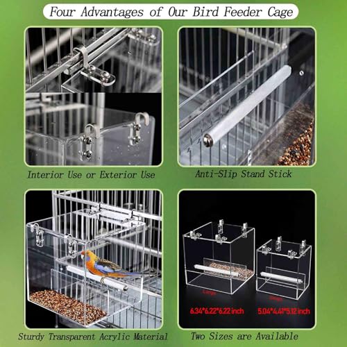 Xxmbbjy No Mess Bird Feeder for Cage, Automatic Acrylic Bird Feeder Seed Catcher Tray Cage with Stainless Steel Hooks for Small Parrots Canary Parakeet Budgerigar Crested Cockatiel Lovebird (Small) - Image 3