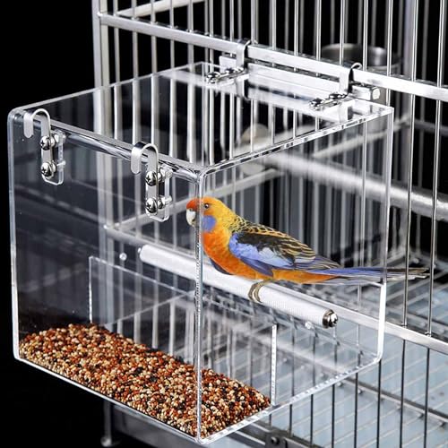 Xxmbbjy No Mess Bird Feeder for Cage, Automatic Acrylic Bird Feeder Seed Catcher Tray Cage with Stainless Steel Hooks for Small Parrots Canary Parakeet Budgerigar Crested Cockatiel Lovebird (Small) - Image 1