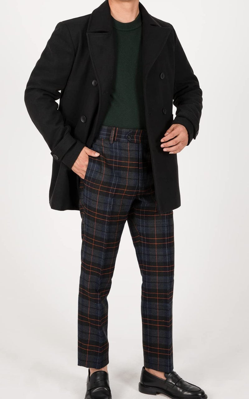 ThCreasa Mens Classic Double Breasted Pea Coat Wool Blend Quilted Lined Notched Collar Overcoat Trench Coat Black L - Image 3