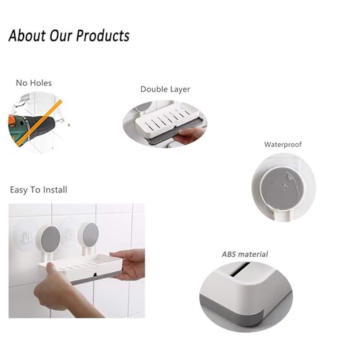 OLMARTT KITCHENWARE Plastic Wall Mounted Drain Soap Box for Bathroom | Non-Drill Wall Mount Magic Sticker Self Adhesive Soap Stand for Bathroom with Removable Drain Tray - Image 2