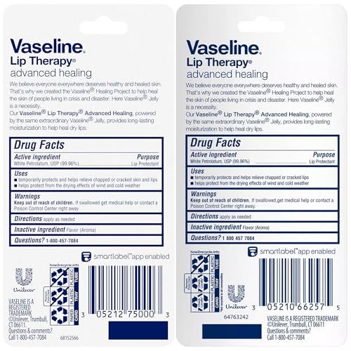 Vaseline Lip Therapy Advanced Healing 3-Pack – White Petroleum Moisturizing Lip Balm for Extremely Dry Lips, 0.35 Oz Ea - Image 2
