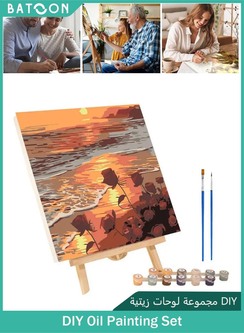 باتون مجموعة لوحات زيتية من القماش للأطفال بأرقام وفرشاة ورسم أكريليك، ديكور داخلي، هدية مع إحساس بالإنجاز - Image 1