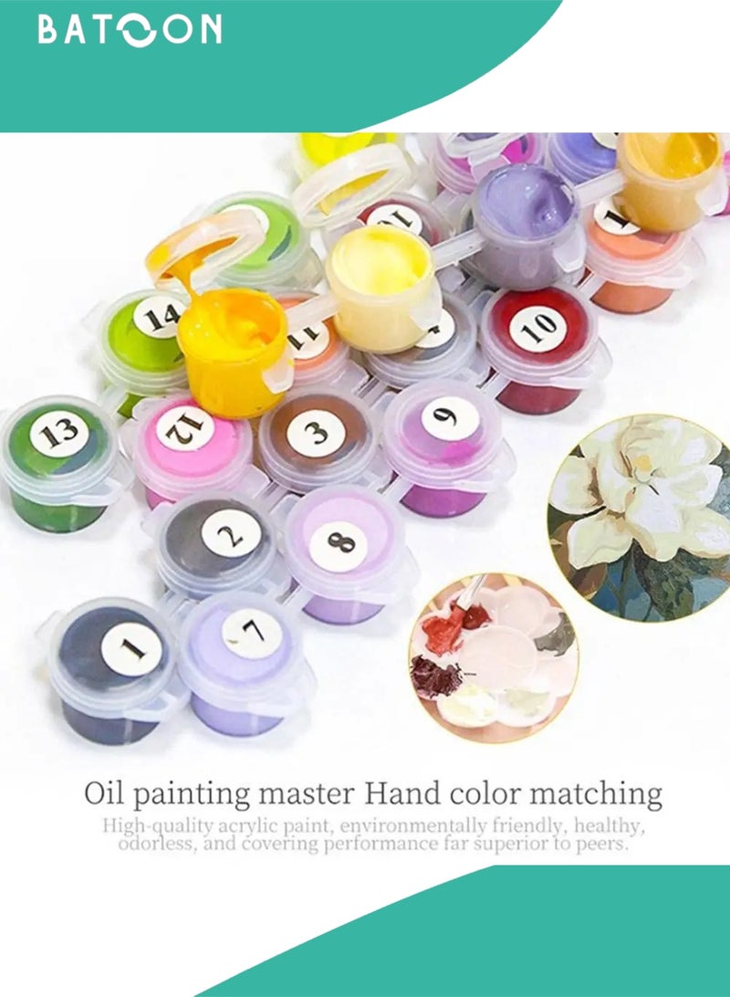 باتون مجموعة لوحات زيتية من القماش للأطفال بأرقام وفرشاة ورسم أكريليك، ديكور داخلي، هدية مع إحساس بالإنجاز - Image 3