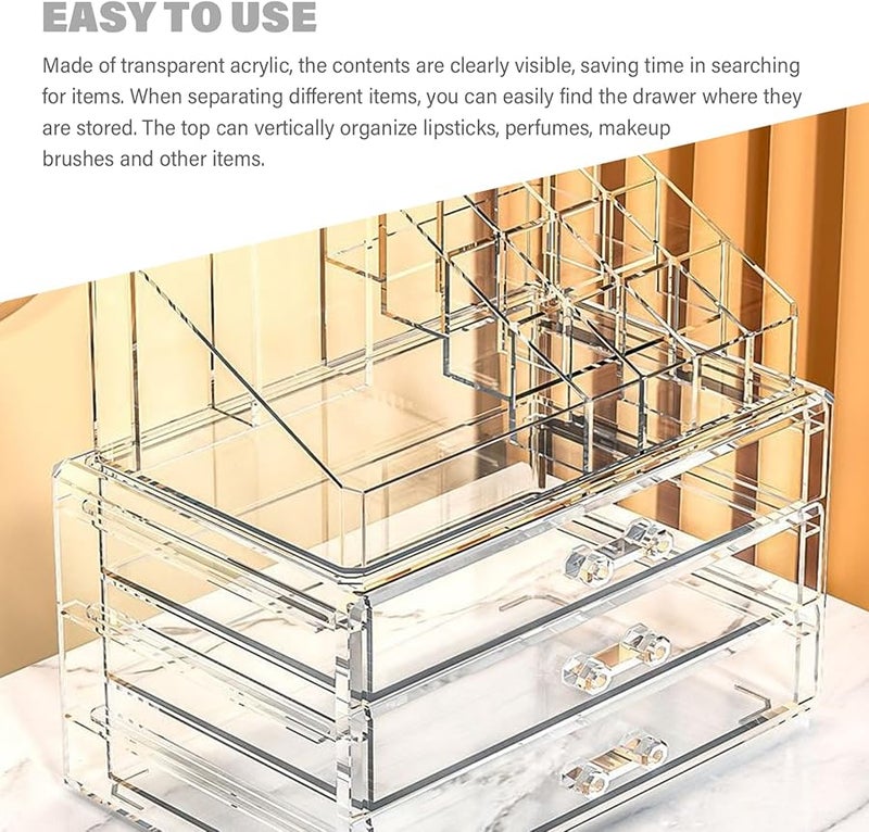 منظم مكياج أكريليك شفاف 3 درج للتخزين لطاولة الزينة ديكور الحمام طاولة الزينة - Image 4