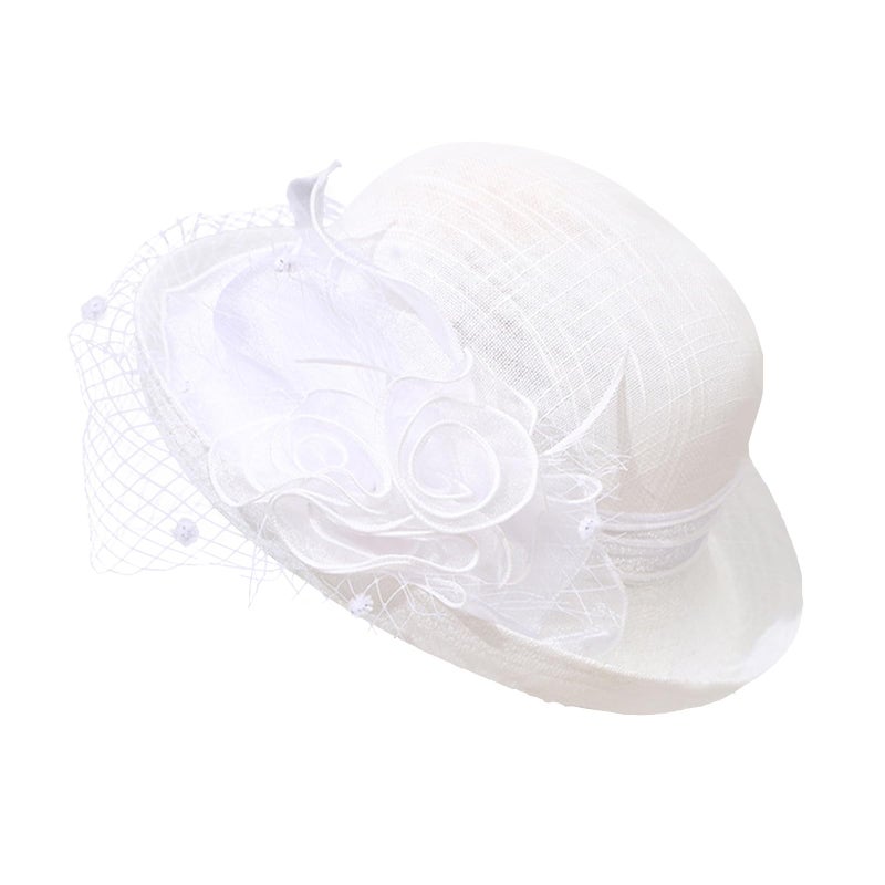 Clobeau Womens Tea Party Church Baptism Wedding Derby Dressy Hat Organza Derby Hat Bridal Wedding Summer Bucket Bowler Hats Sun Cap White - Image 2
