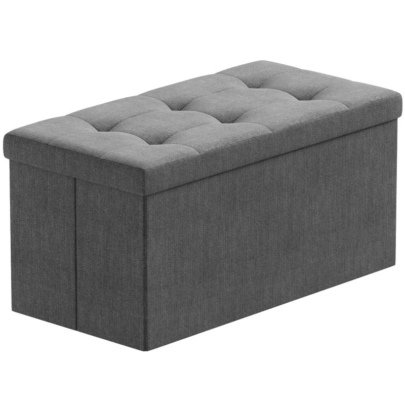 BRIAN  DANY Folding Linen Storage Boxes Footstool Ottoman Foot Rest Stool Foldable Seat Bench Footrest  Dark Gray 76 x 38 x 38 cm