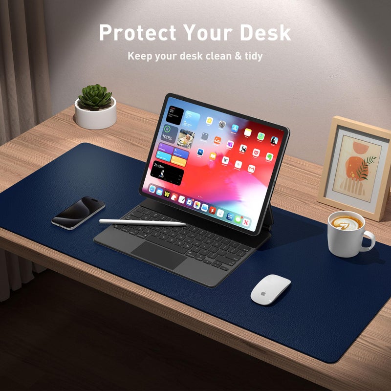 Aothia Leather Desk Pad Protector, Mouse Pad, Office Desk Mat, Non-Slip PU Leather Desk Blotter, Laptop Desk Pad, Waterproof Desk Writing Pad for Office and Home (Dark Blue,23.6" x 13.7") - Image 3