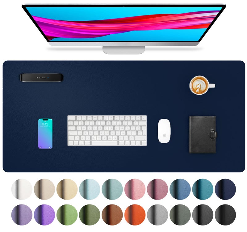 Aothia Leather Desk Pad Protector, Mouse Pad, Office Desk Mat, Non-Slip PU Leather Desk Blotter, Laptop Desk Pad, Waterproof Desk Writing Pad for Office and Home (Dark Blue,23.6" x 13.7") - Image 1
