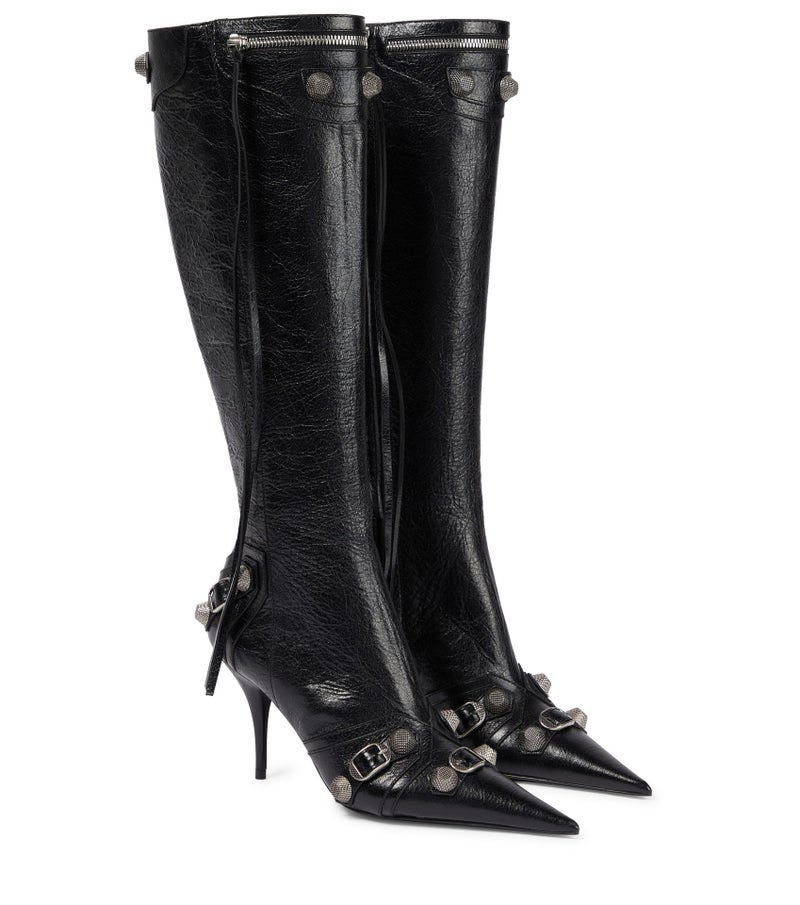 2023 Pointed Stiletto Heel Super High Heel Side Zipper Rivet Pin Buckle Large Size Knee-Length Boots High Heels - Image 1