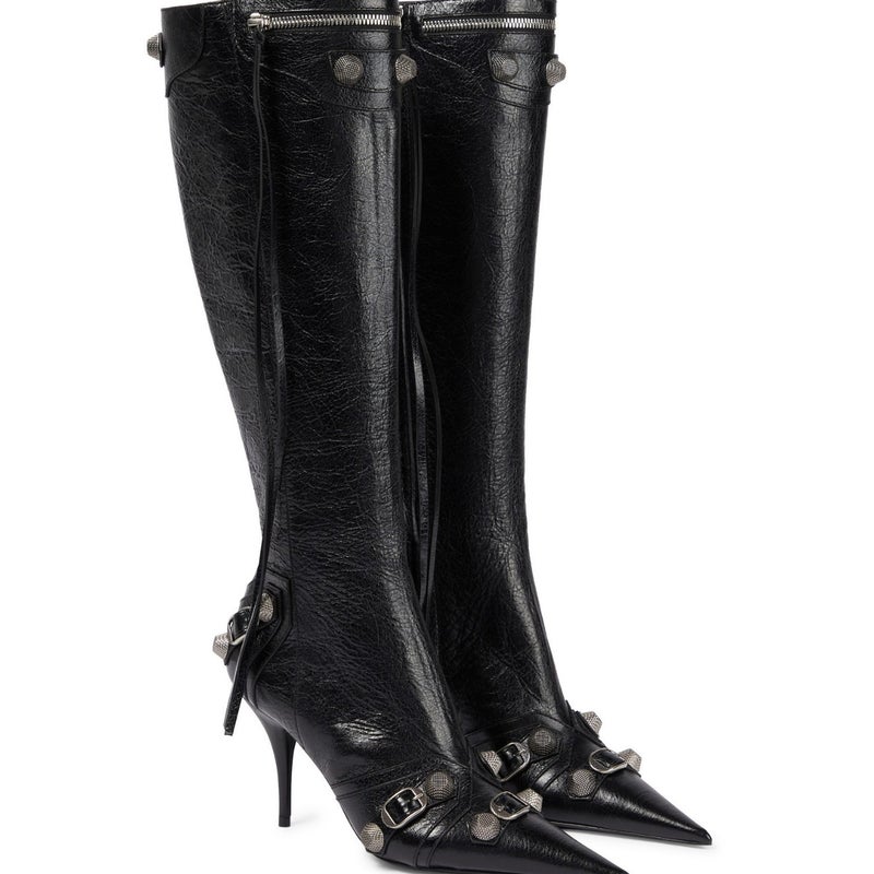 2023 Pointed Stiletto Heel Super High Heel Side Zipper Rivet Pin Buckle Large Size Knee-Length Boots High Heels - Image 3