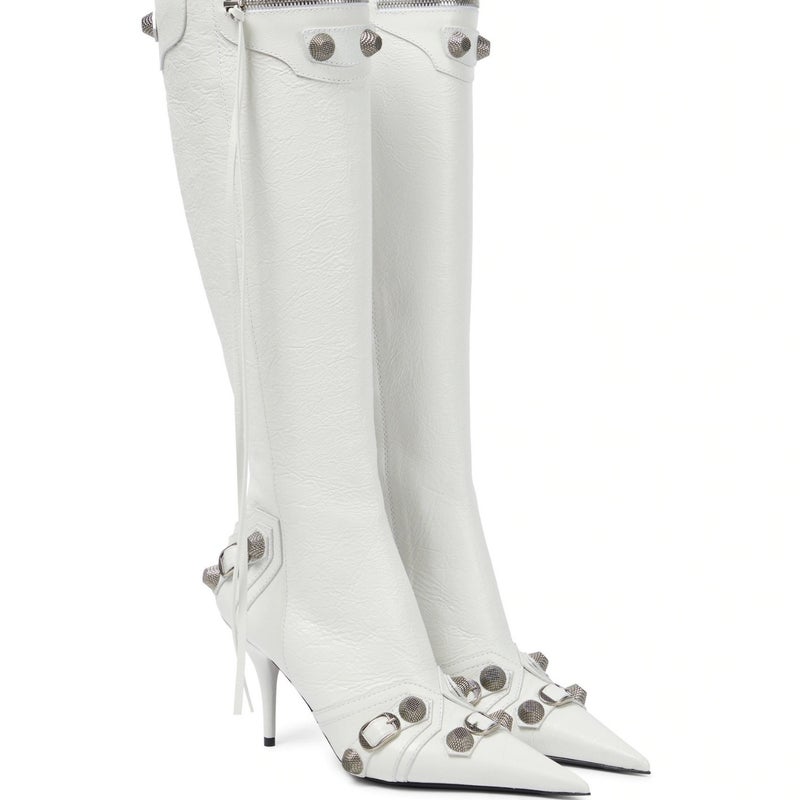 2023 Pointed Stiletto Heel Super High Heel Side Zipper Rivet Pin Buckle Large Size Knee-Length Boots High Heels - Image 4