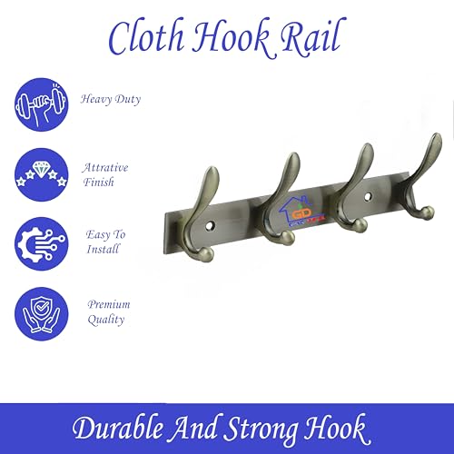 GHAR DWAR Classic 8 pin Wall Hook Wall Hanger Cloth Hanger Wall Stand Wall khunti Key Holder Stainless Steel Types 8 Hooks (Pack of 1, 8 Pin Brass Antique) - Image 2