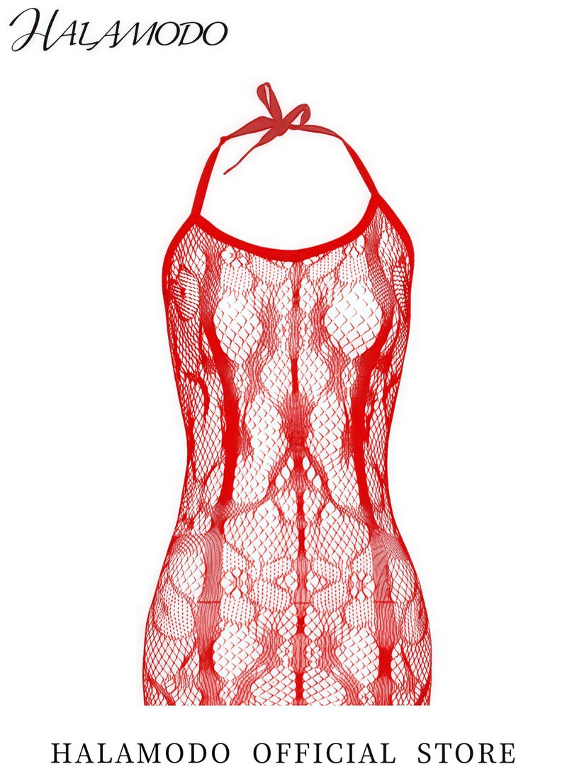 HALAMODO Women's Elegant Sleepwear Set Featuring Lace Bodysuit Camisole Top and Suspender Stockings with Plus-Size Slim-Fit Design Ideal for Home Relaxation and Special Occasions  - Image 2