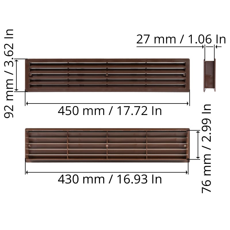 REPA MARKET شبكة باب بلاستيكية بنية 18" × 4" بوصة - فتحة تهوية باب المرآب - فتحات أبواب داخلية - غطاء واقي لفتحات الهواء الباب المستطيلة - تهوية أثاث عالمية (17.7" × 3.60" بوصة) - Image 2
