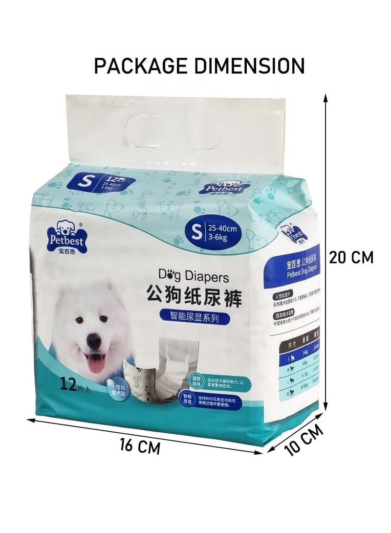 NNC PETS 12Pcs Male dog diapers for Small breeds, Disposable pet diapers with Elastic stretch, Wetness indicator, Absorbent & Leak-proof design, Suitable for Incontinence & Training S (3-6Kg) - Image 2