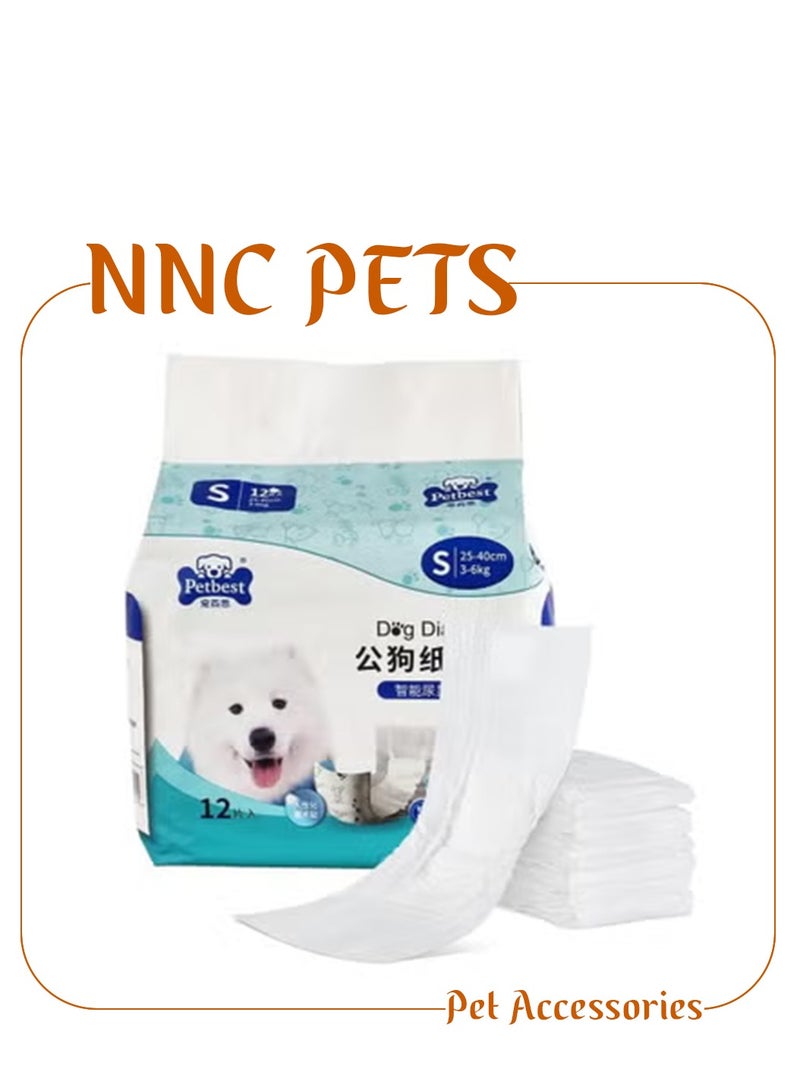 NNC PETS 12Pcs Male dog diapers for Small breeds, Disposable pet diapers with Elastic stretch, Wetness indicator, Absorbent & Leak-proof design, Suitable for Incontinence & Training S (3-6Kg) - Image 1