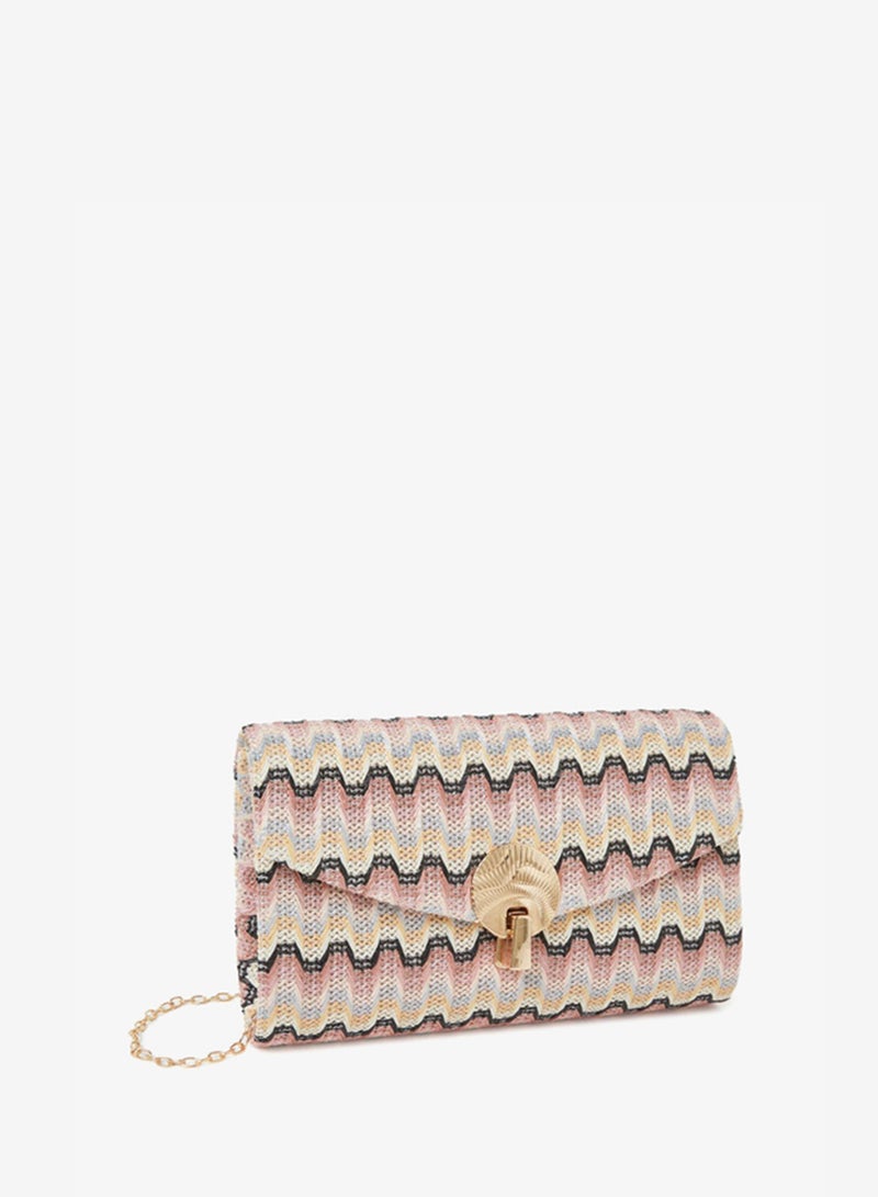 Styli Flap Patterned Clutch with Chain Strap - Image 1