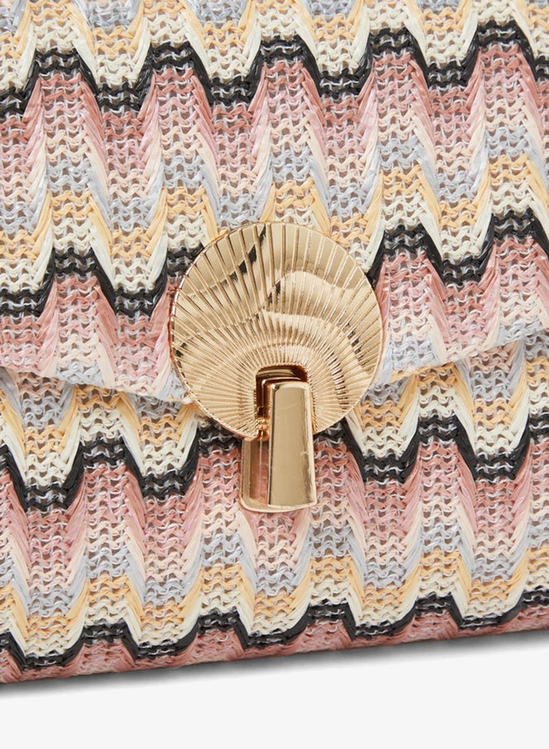 Styli Flap Patterned Clutch with Chain Strap - Image 2