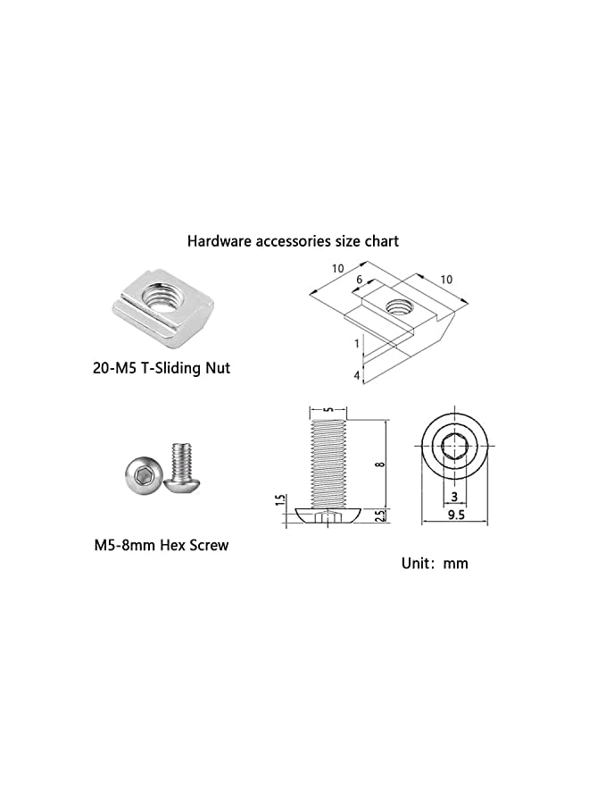 PROMASS promass 12 Set 2020 Series Aluminum Profile Connectors, 20pcs 28x28x20mm L Corner Bracket,with Sliding T Nuts and Bolts for 1010 or 2020 Aluminum Extrusion Profiles(Silver)  - Image 4