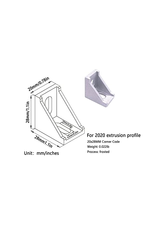 PROMASS promass 12 Set 2020 Series Aluminum Profile Connectors, 20pcs 28x28x20mm L Corner Bracket,with Sliding T Nuts and Bolts for 1010 or 2020 Aluminum Extrusion Profiles(Silver)  - Image 2