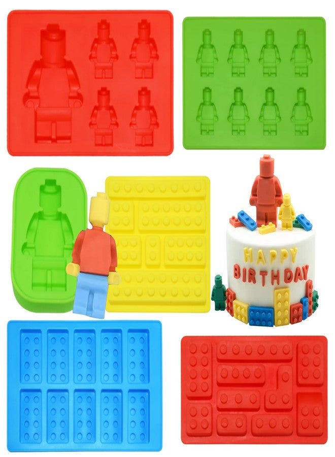 Yedadone 6 Pieces Building Brick Candy Mold Robots Silicone Fondant Mold Building Block Chocolate Silicone Mold for Ice Chocolate Candy Cake Making - Image 1