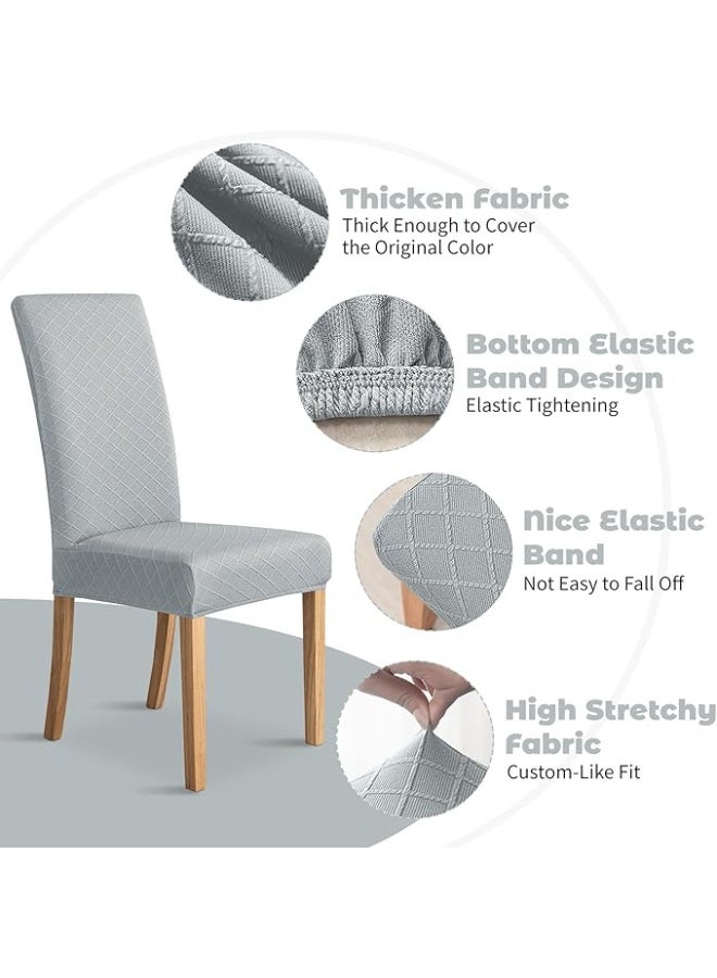 DUNISO 6-Piece Chair Cover Set, Diamond Plaid Jacquard, Super Fit Stretch Fabric, Removable and Washable Chair Protectors for Home, Restaurant - Silver Gray  - Image 2