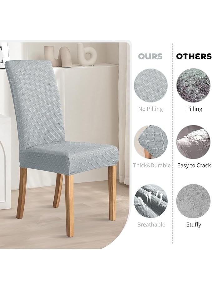 DUNISO 6-Piece Chair Cover Set, Diamond Plaid Jacquard, Super Fit Stretch Fabric, Removable and Washable Chair Protectors for Home, Restaurant - Silver Gray  - Image 4