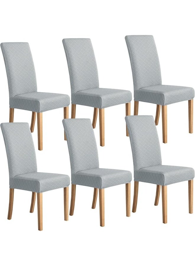 DUNISO 6-Piece Chair Cover Set, Diamond Plaid Jacquard, Super Fit Stretch Fabric, Removable and Washable Chair Protectors for Home, Restaurant - Silver Gray  - Image 1