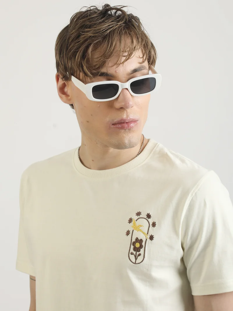 Maniac Maniac Mens Printed Round Neck Half Sleeve Black and Brown Cotton T-Shirt