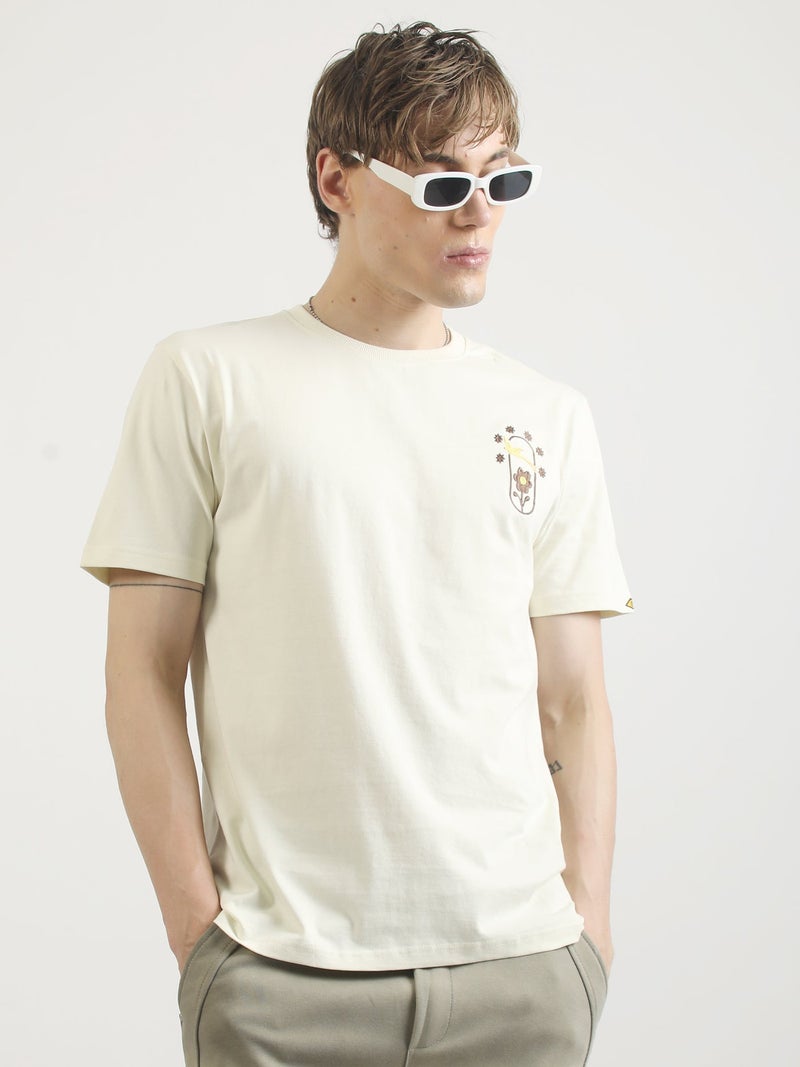 Maniac Mens Printed Round Neck Half Sleeve Black and Brown Cotton T-Shirt - Image 1